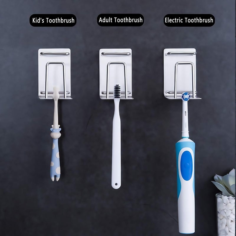 HANZE 2 Pack Toothbrush Holder 304 Stainless Steel Adhesive Wall Mounted 3 in 1 with Toothbrush Holder Toothpaste Holder and Cup Holder for Bathroom Shower - Image 3